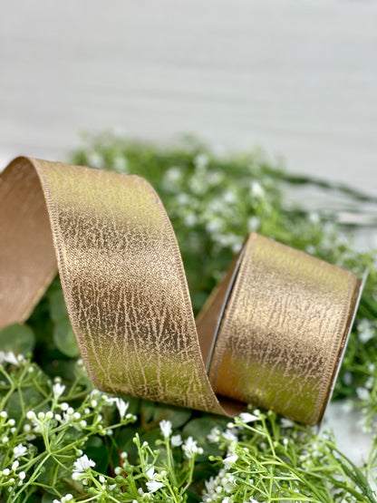 2.5 Inch By 10 Yard Gold Cracked Metallic Ribbon