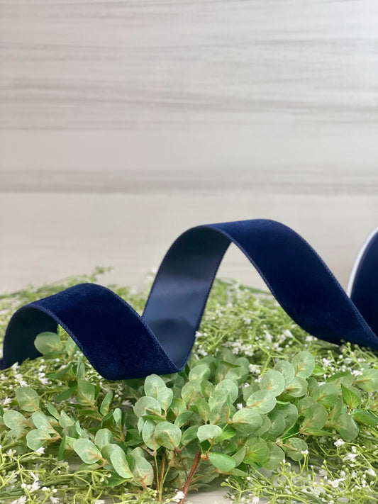 2.5 Inch By 10 Yard Navy Blue Velvet Ribbon With Satin Backing