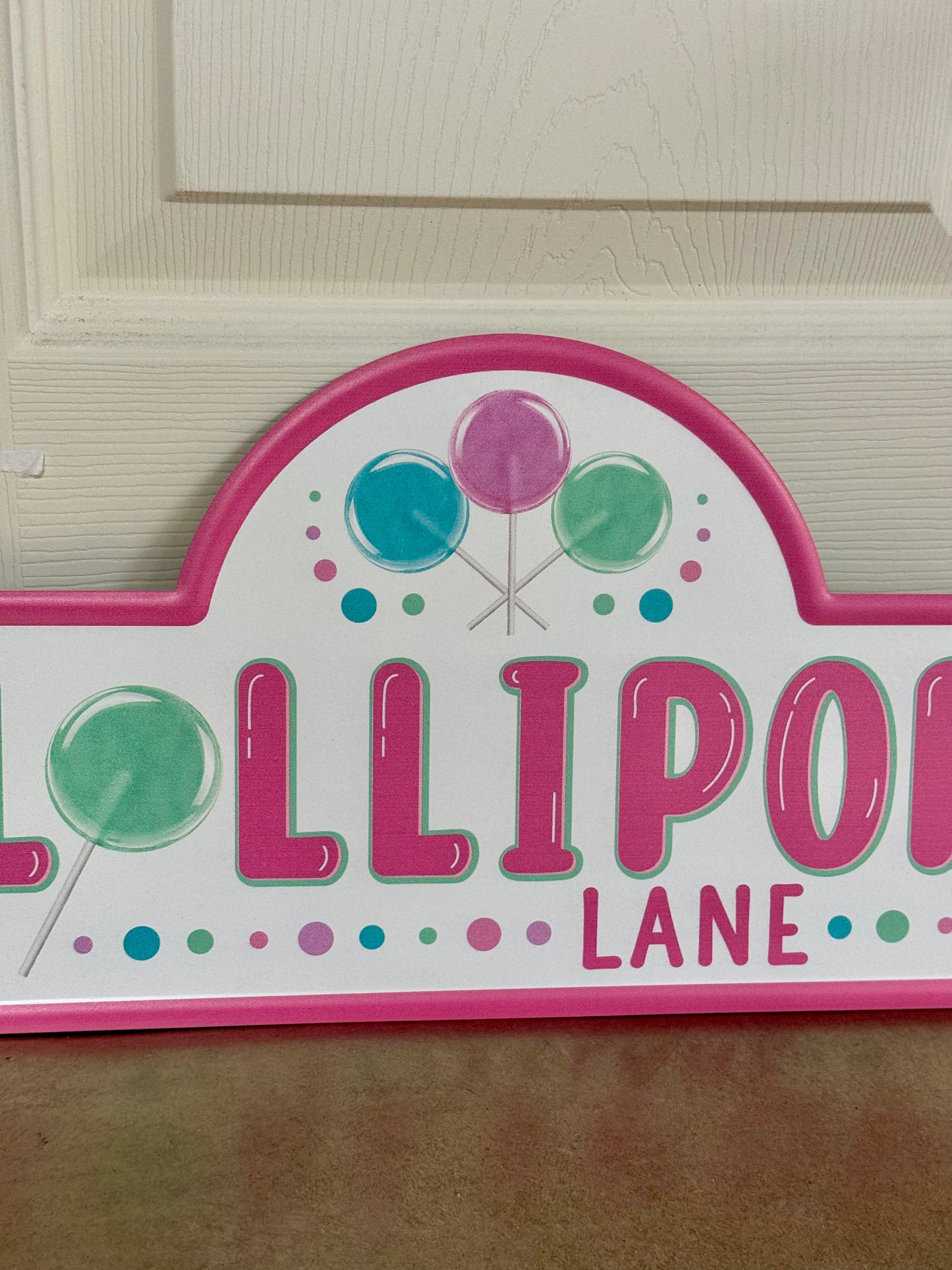 15 Inch Pink Mint Blue Lollipop Lane Street Metal Sign