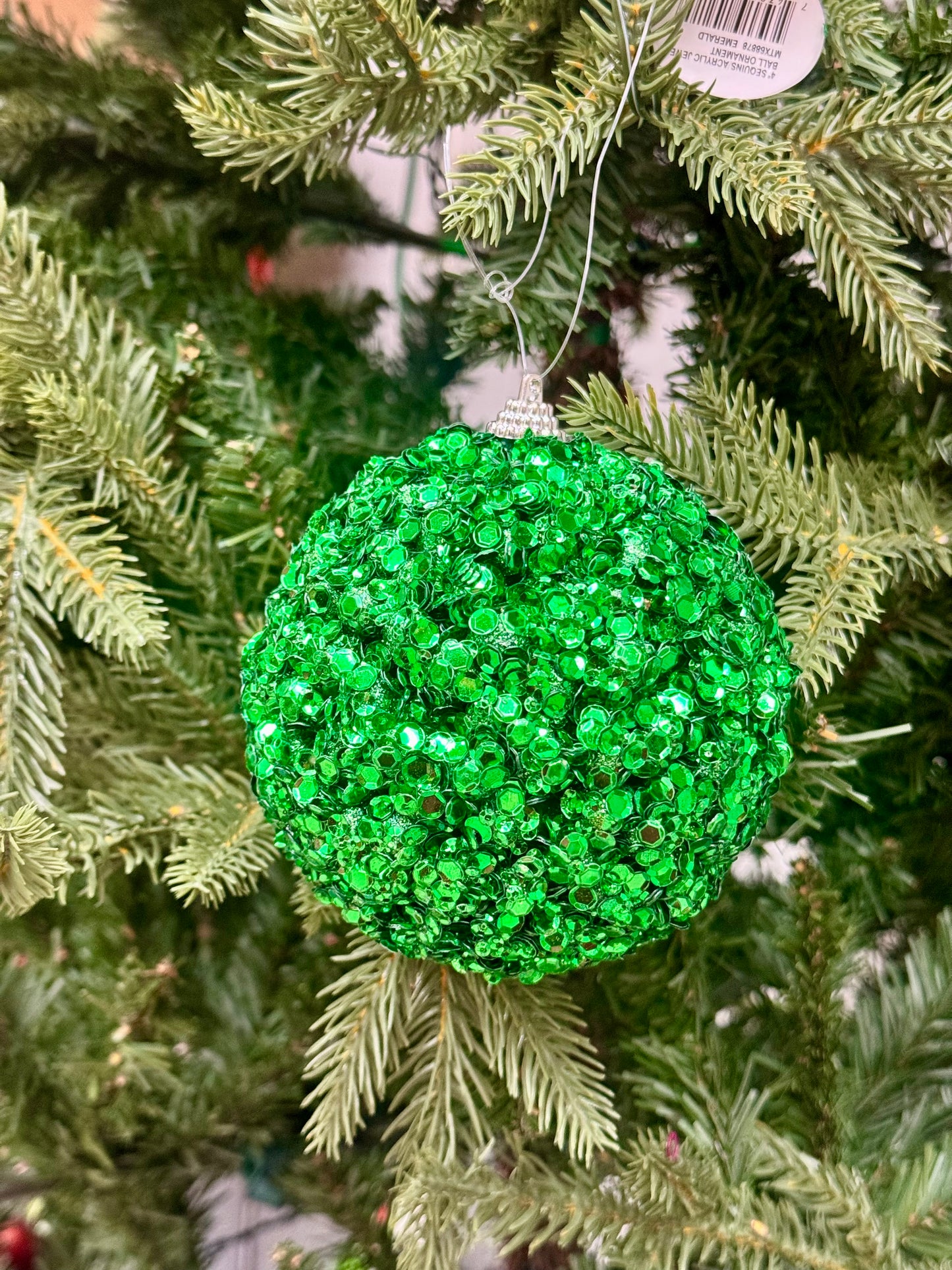 4 Inch Emerald Green Sequin Ornament Ball