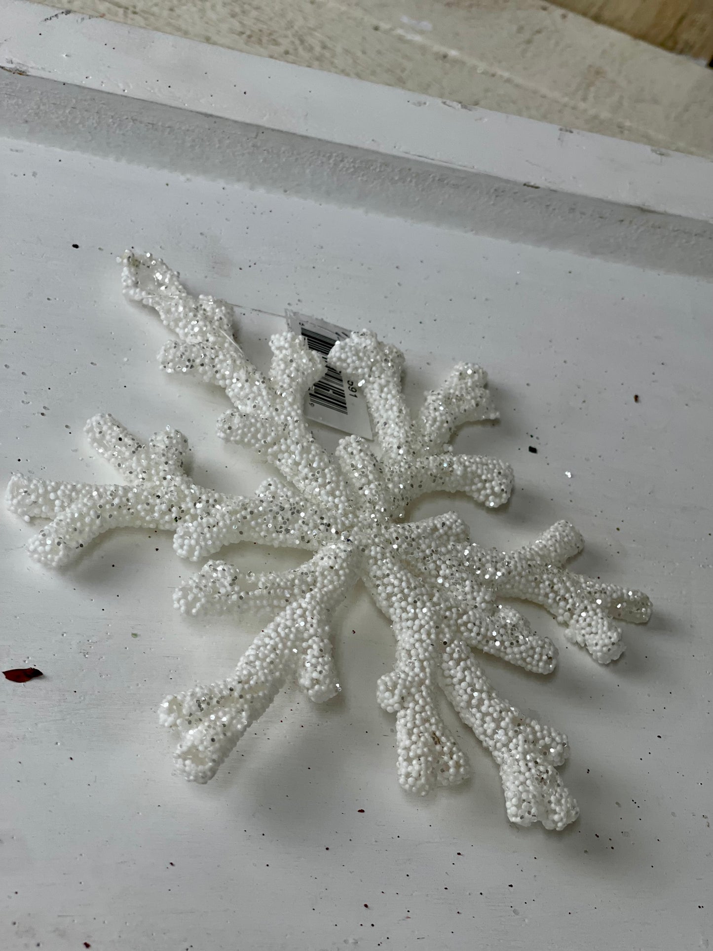 5 Inch White Glitter Snowflake Ornament