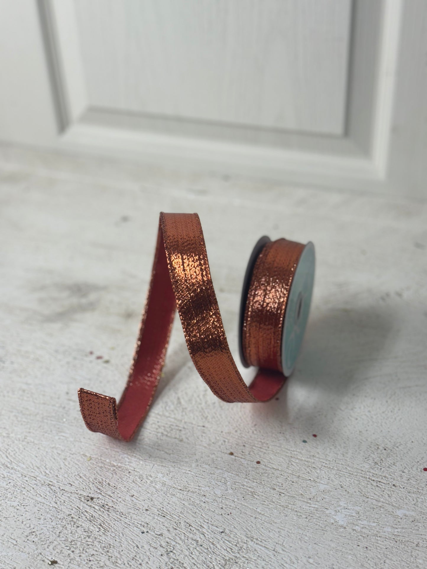 7/8 Inch By 10 Yard Copper Wired Metallic Ribbon