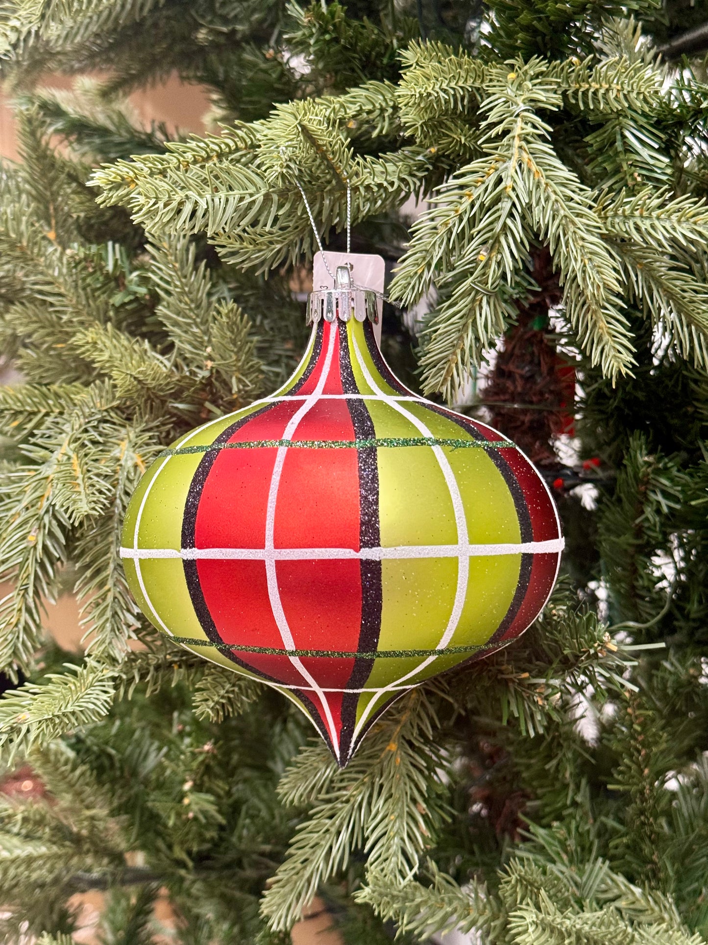 6 Inch Red Lime Black Plaid Onion Ornament