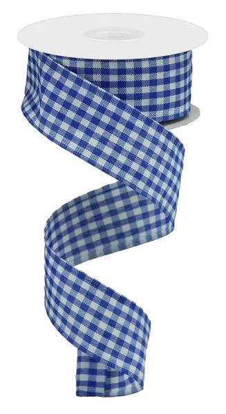 1.5 Inch By 10 Yard Royal Blue And White Gingham Check Ribbon