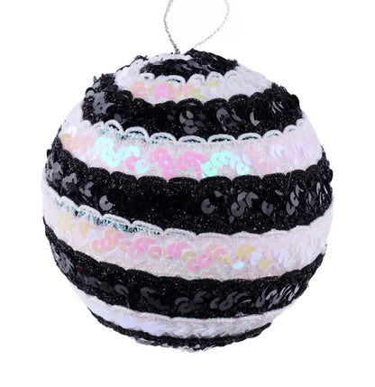 5 Inch Black And White Sequin Lace Ball Ornament