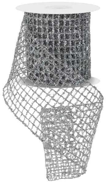 4.25 Inch By 10 Yard Silver Tinsel Mesh Ribbon
