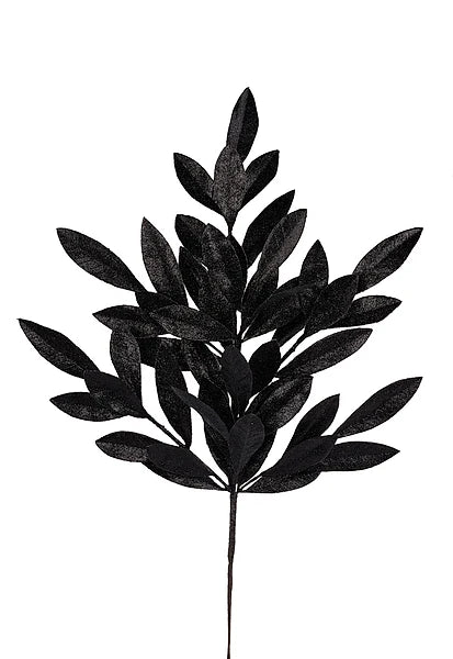 23 Inch Black Glitter Bay Leaf Spray