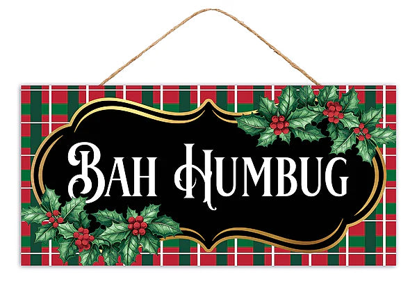 12.5 Inch Bah Humbug Plaid Wood Sign