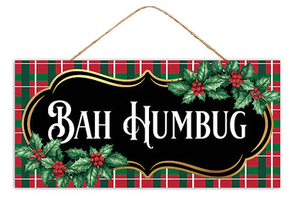 12.5 Inch Bah Humbug Plaid Wood Sign