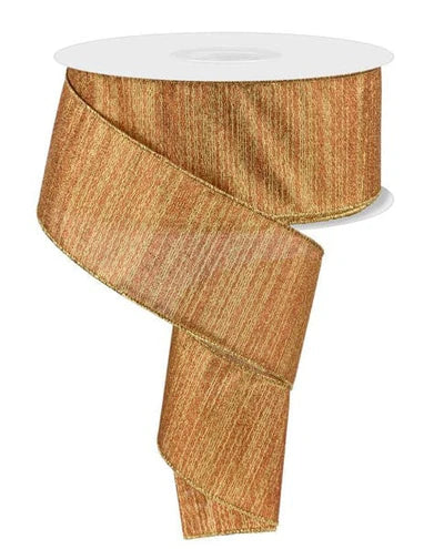2.5 Inch By 50 Yard Copper And Gold Metallic Lines Ribbon