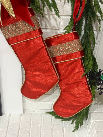 Red Stocking With Gold Bead Design