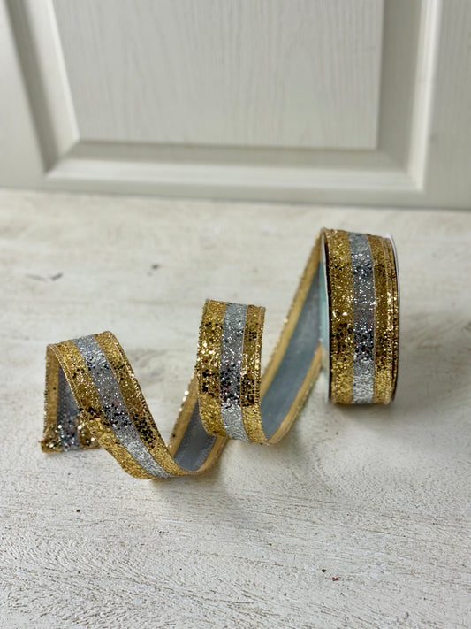 1.5 Inch By 10 Yard Gold And Silver Large Glitter Ribbon