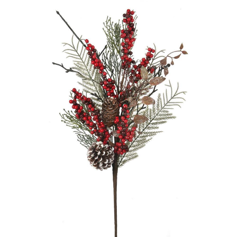 24 Inch Frosted Smilax Fern With Red Berries And Pinecone Spray