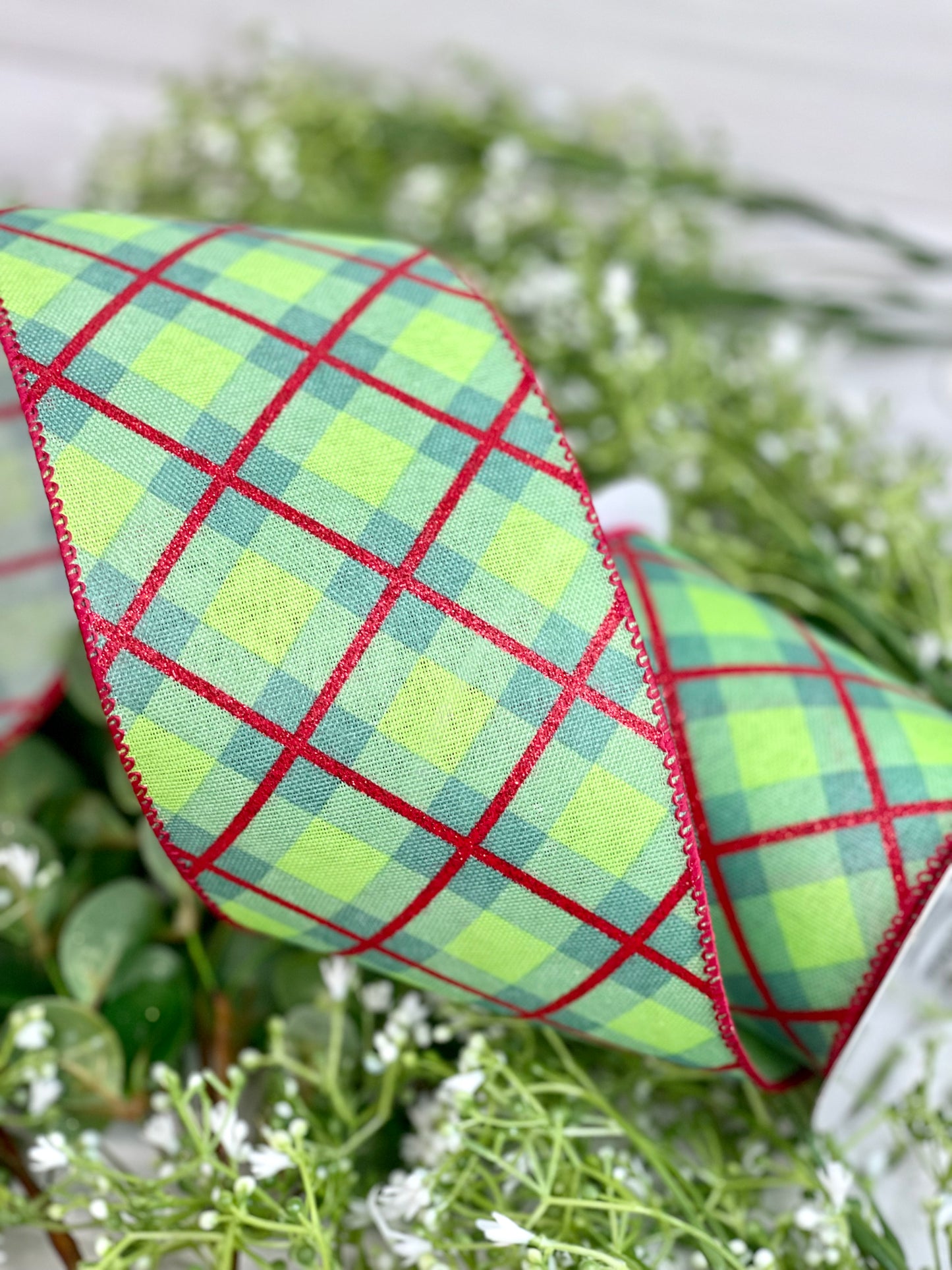 4 Inch By 10 Yard Red And Green Christmas Plaid Ribbon