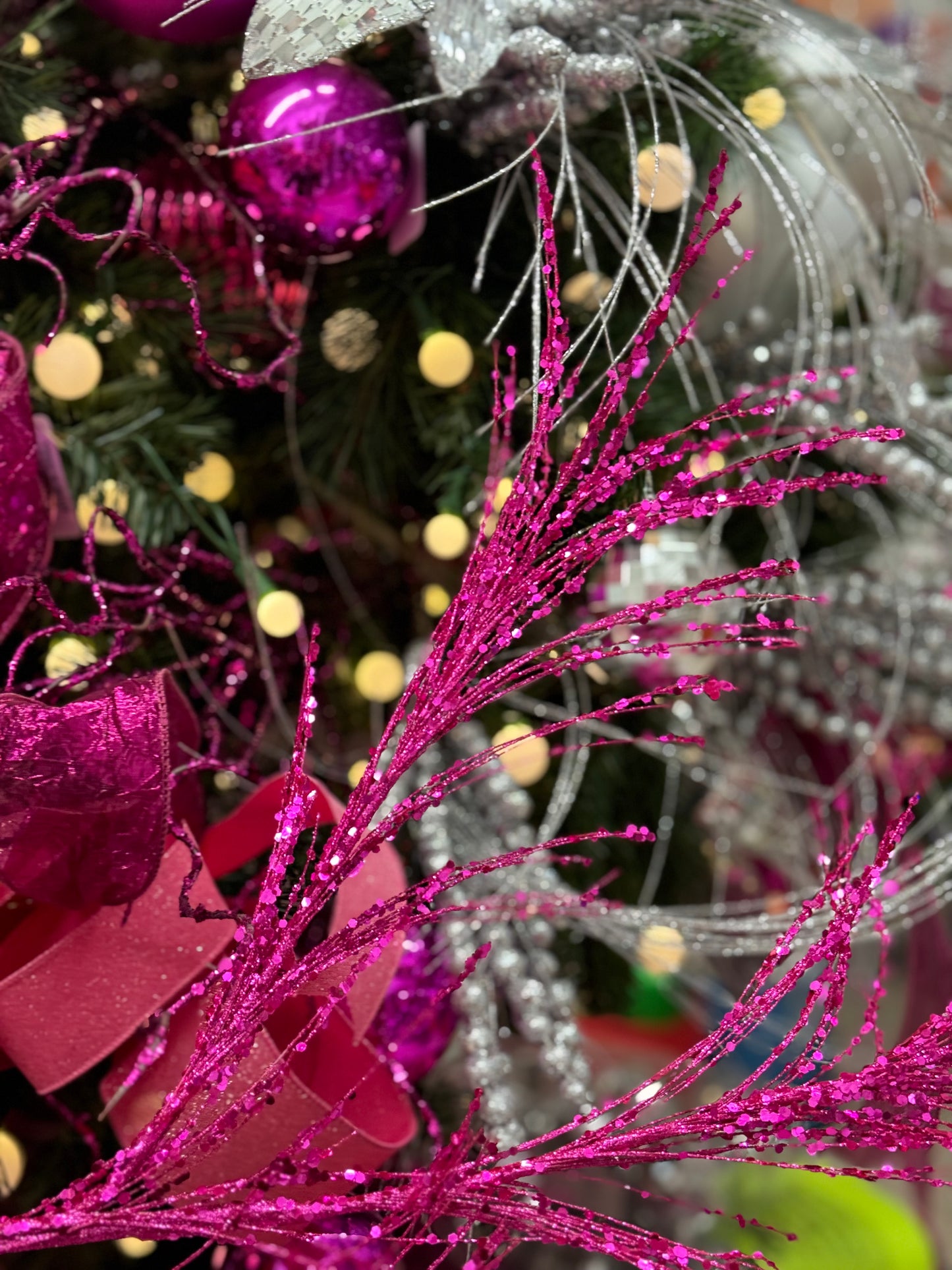 34 Inch Hot Pink Glitter Sequin Pampas Grass Spray