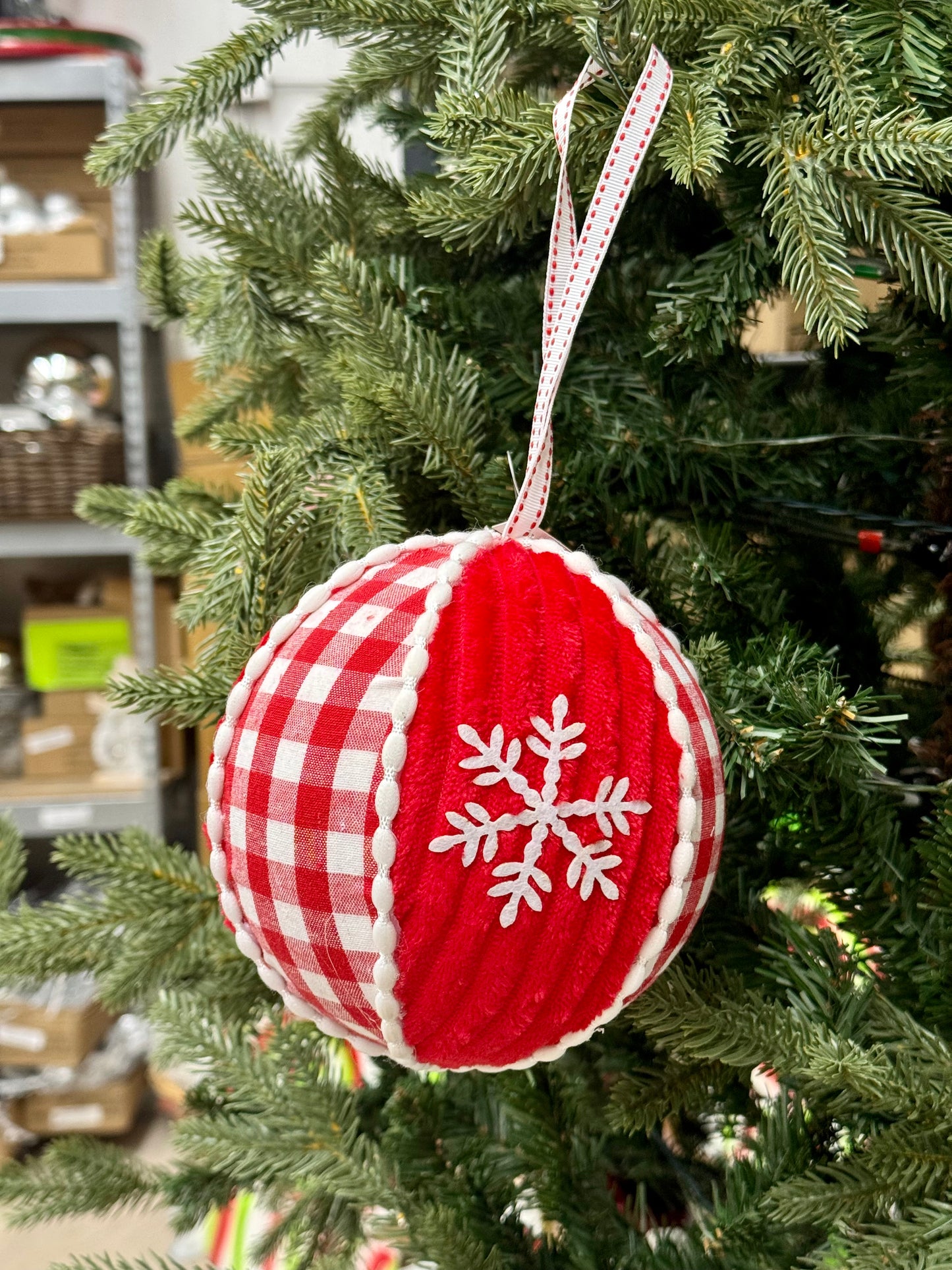 6 Inch Red And White Fabric Snowflake Ornament