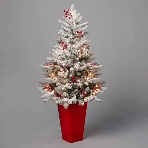 Wondershop 4ft. Potted Flocked Balsam Fir With Berries LED Pre-Lit Tree Open Box