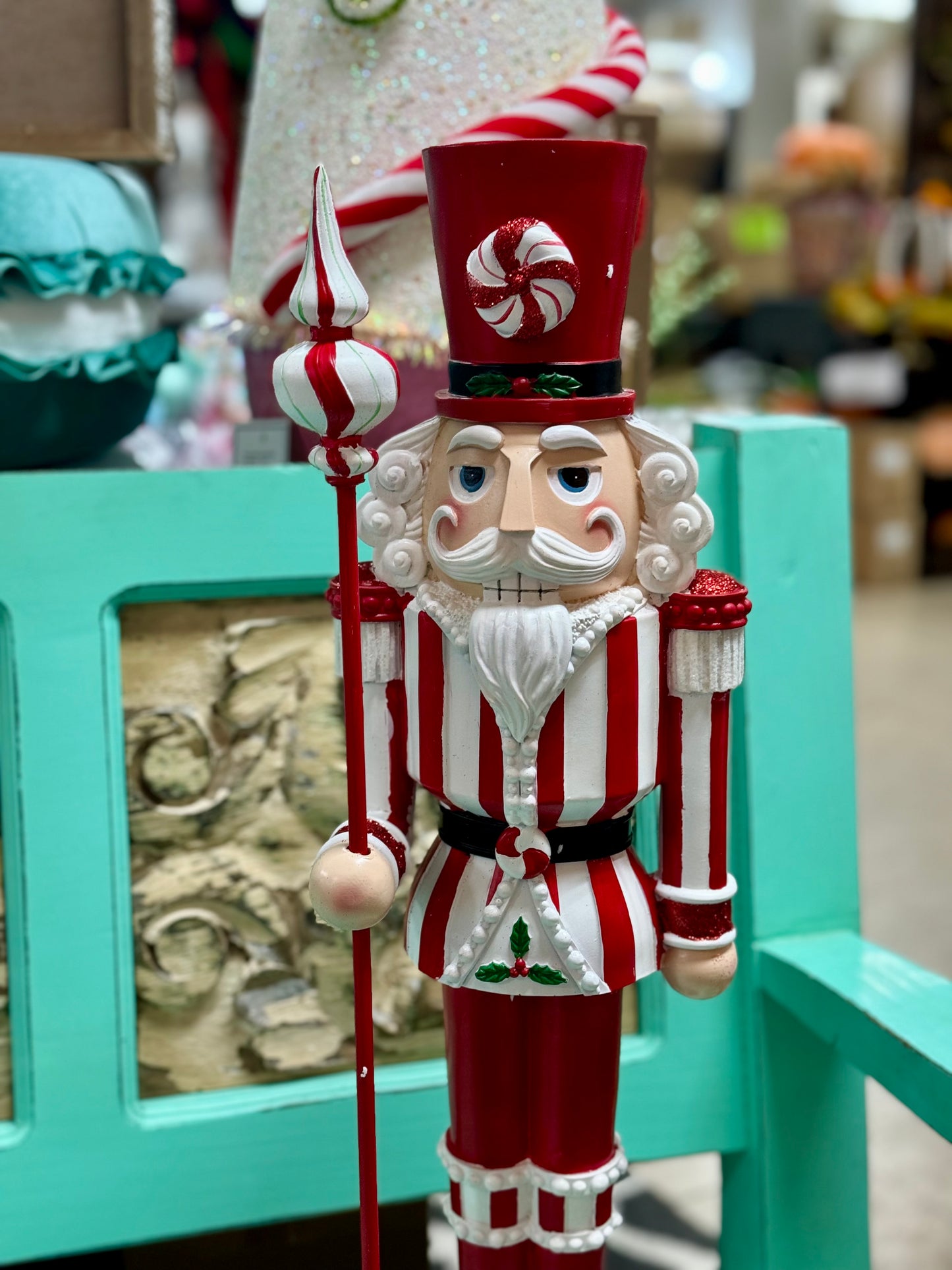 24 Inch Red And White Resin Peppermint Nutcracker