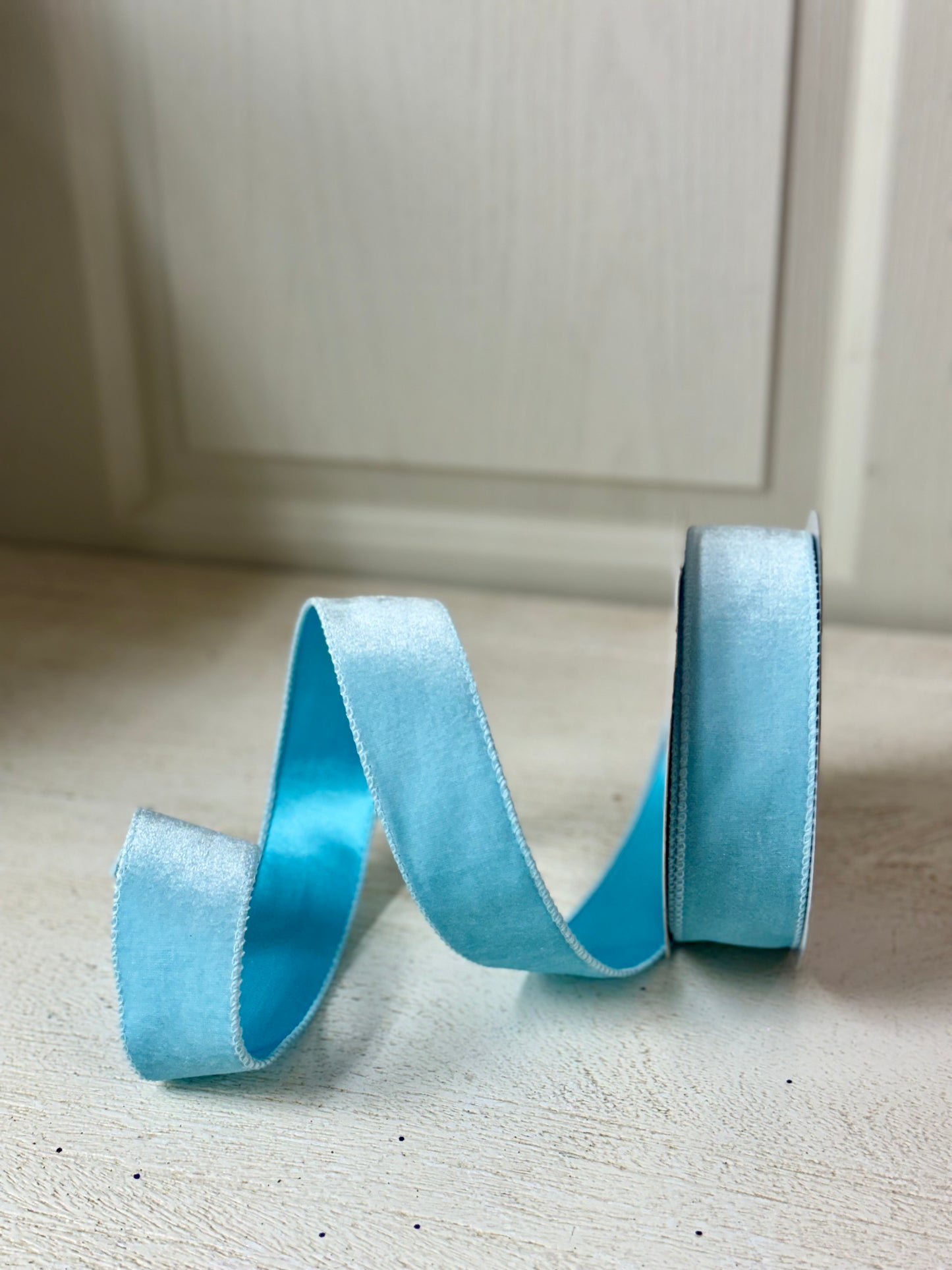 1.5 Inch By 10 Yard Ice Blue Velvet Ribbon With Satin Backing Ribbon