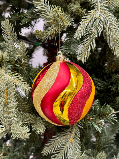 4 Inch Red And Gold Swirl Stripe Ornament Ball