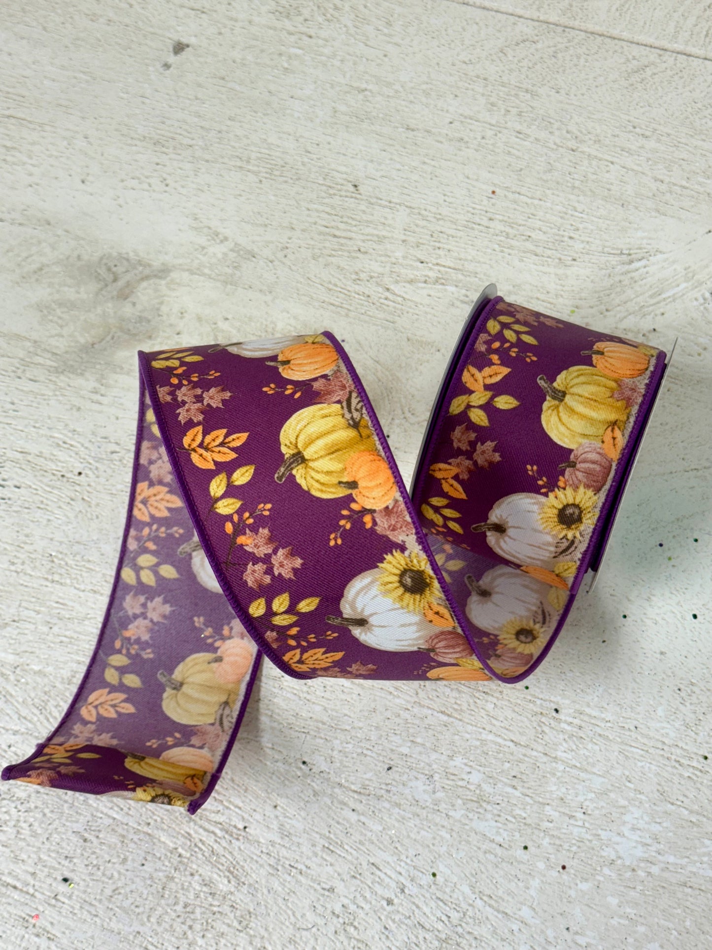 2.5 Inch By 10 Yard Pumpkins Foliage Ribbon