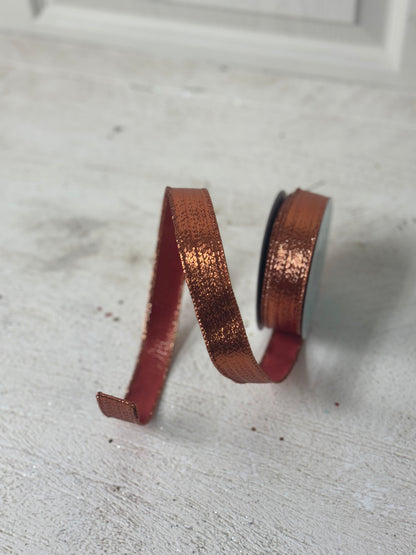 7/8 Inch By 10 Yard Copper Wired Metallic Ribbon