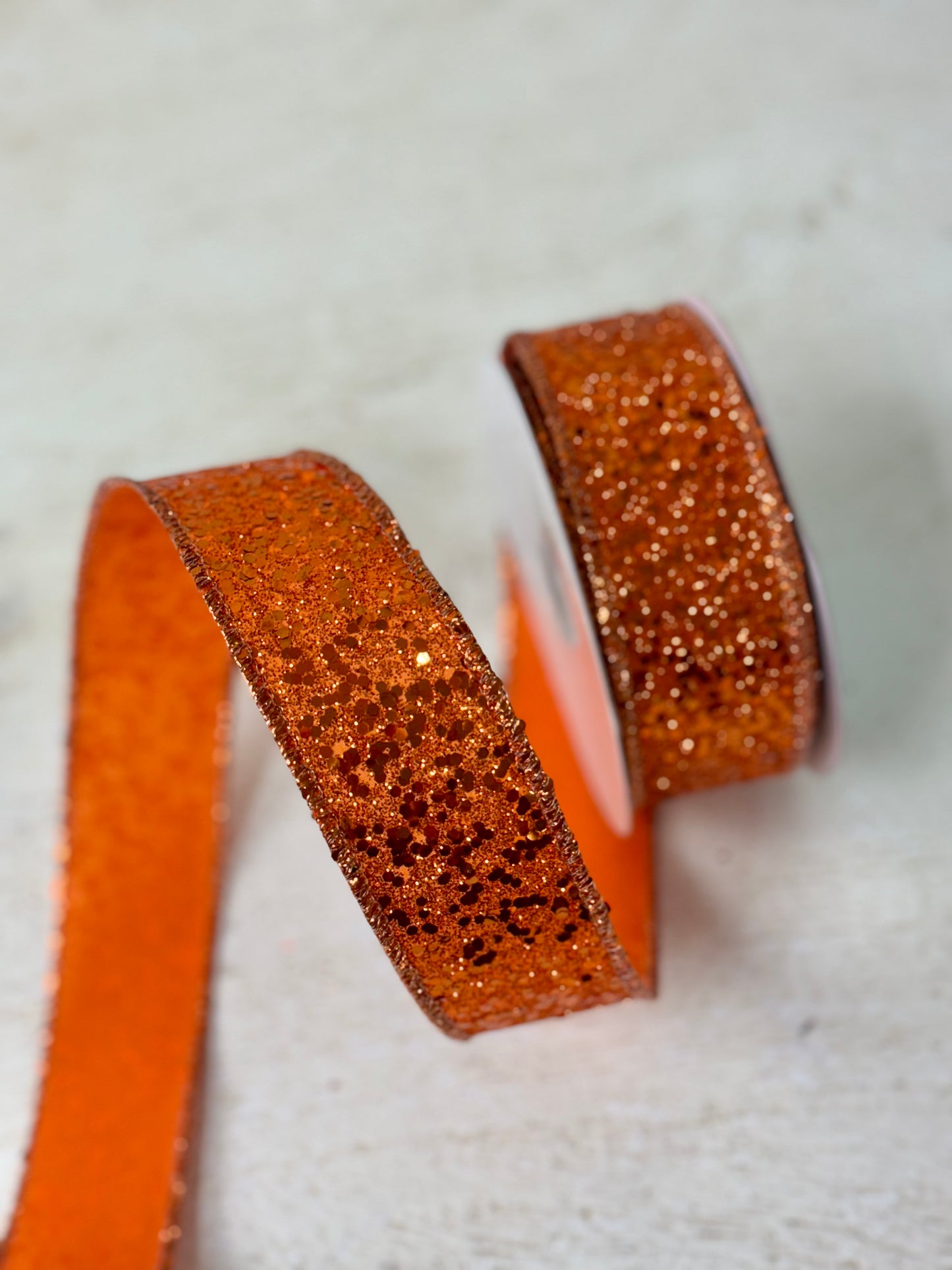 1.5 Inch By 10 Yard Orange Large Glitter Ribbon