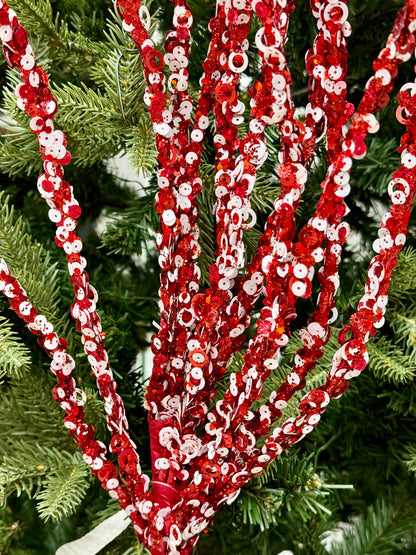 29 Inch Red And White Sequin Curly Spray