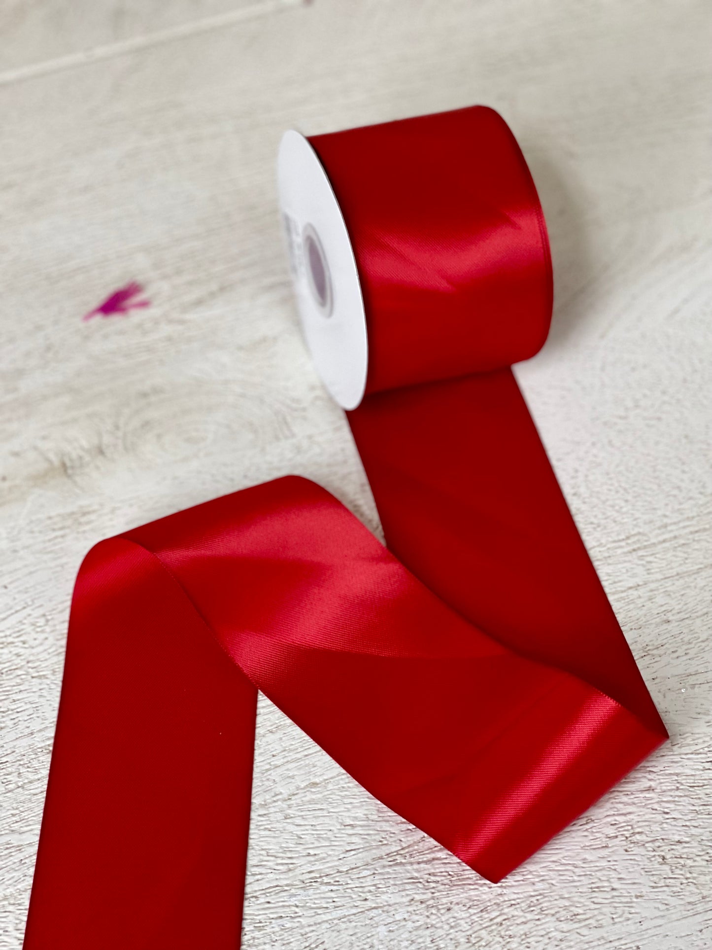 2.5 Inch By 25 Yards Unwired Red Double Faced Satin Ribbon