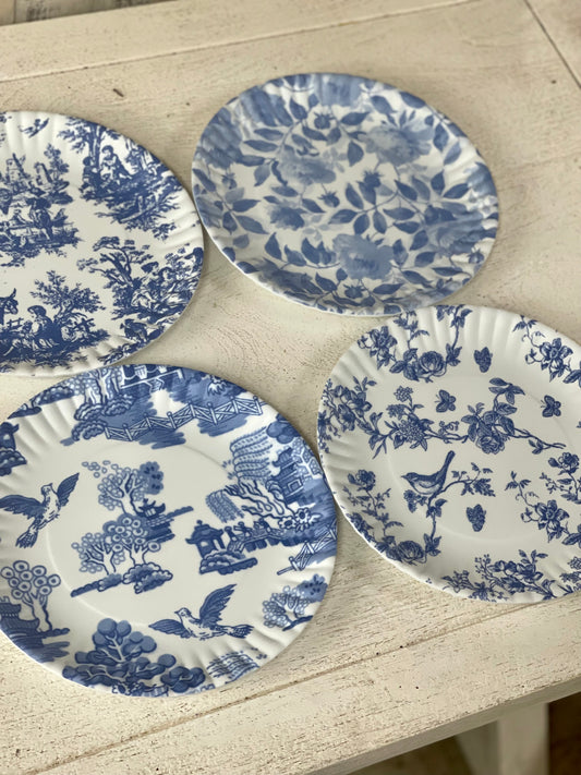 Pictorial Blue And White "Paper" Plate Set Of Four