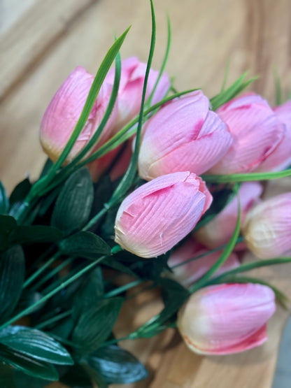 19 Inch Pink Tulip Floral Bush