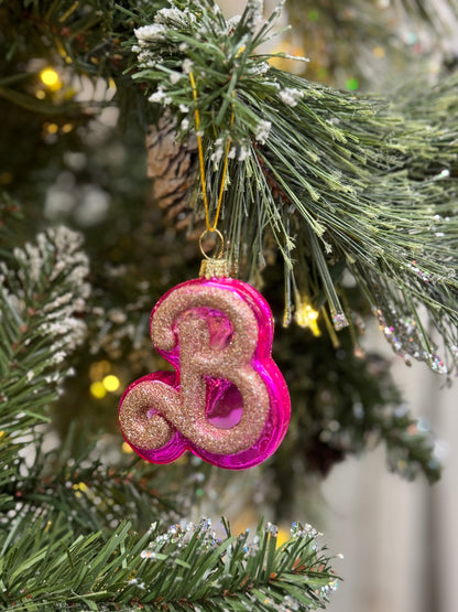 Barbie 'B' Pink Glitter Glass Ornament