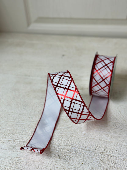 1.5 Inch By 10 Yard Red And White Metallic Diagonal Stripes Ribbon