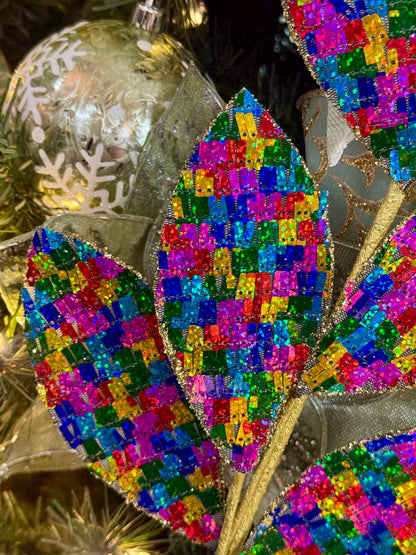 27 Inch Fiesta Sequin Magnolia Leaf Spray
