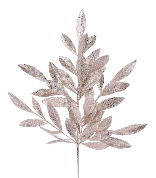 23.5 Inch Champagne Glitter Bay Leaf Spray
