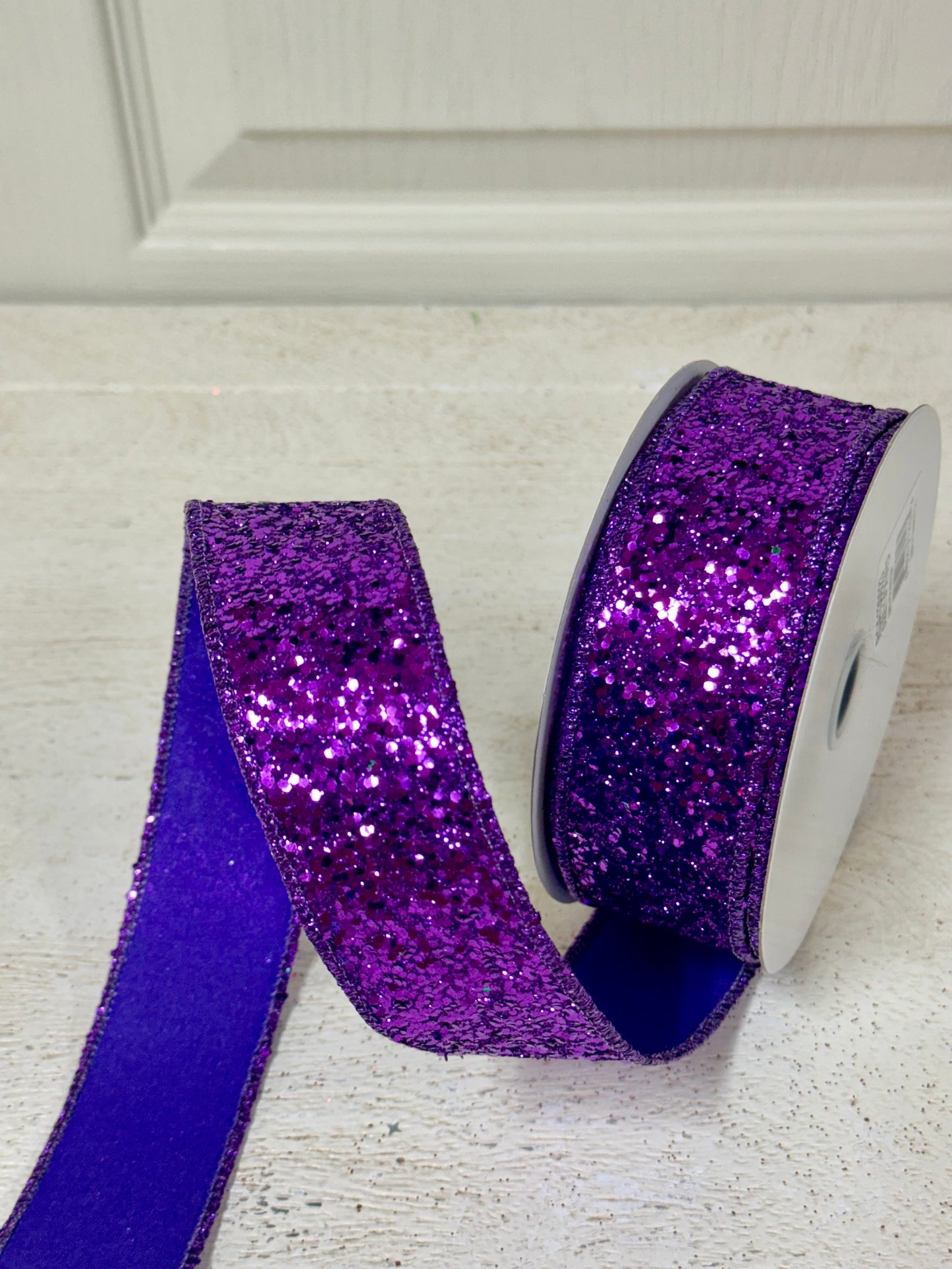 1.5 Inch By 10 Yard Purple Large Glitter Ribbon