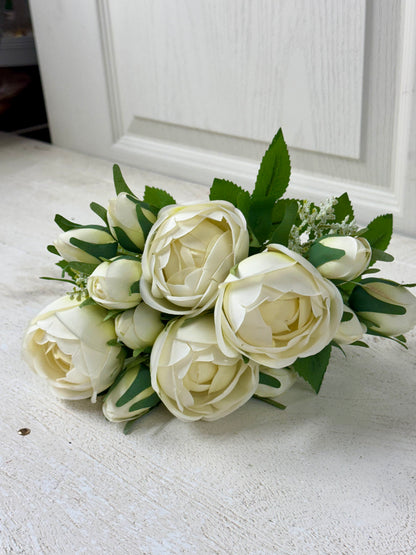 14 Inch Cream Ranunculus Floral Bush