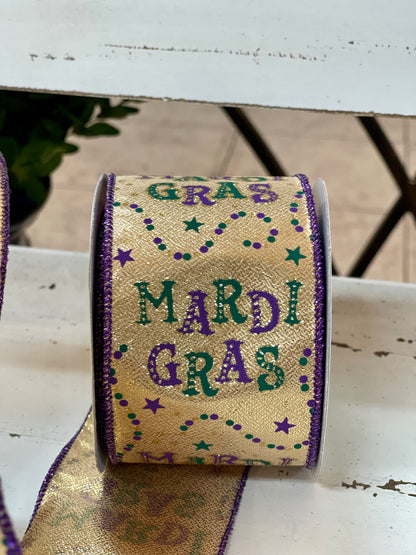 2.5 Inch By 10 Yard Mardi Gras With Beads Ribbon