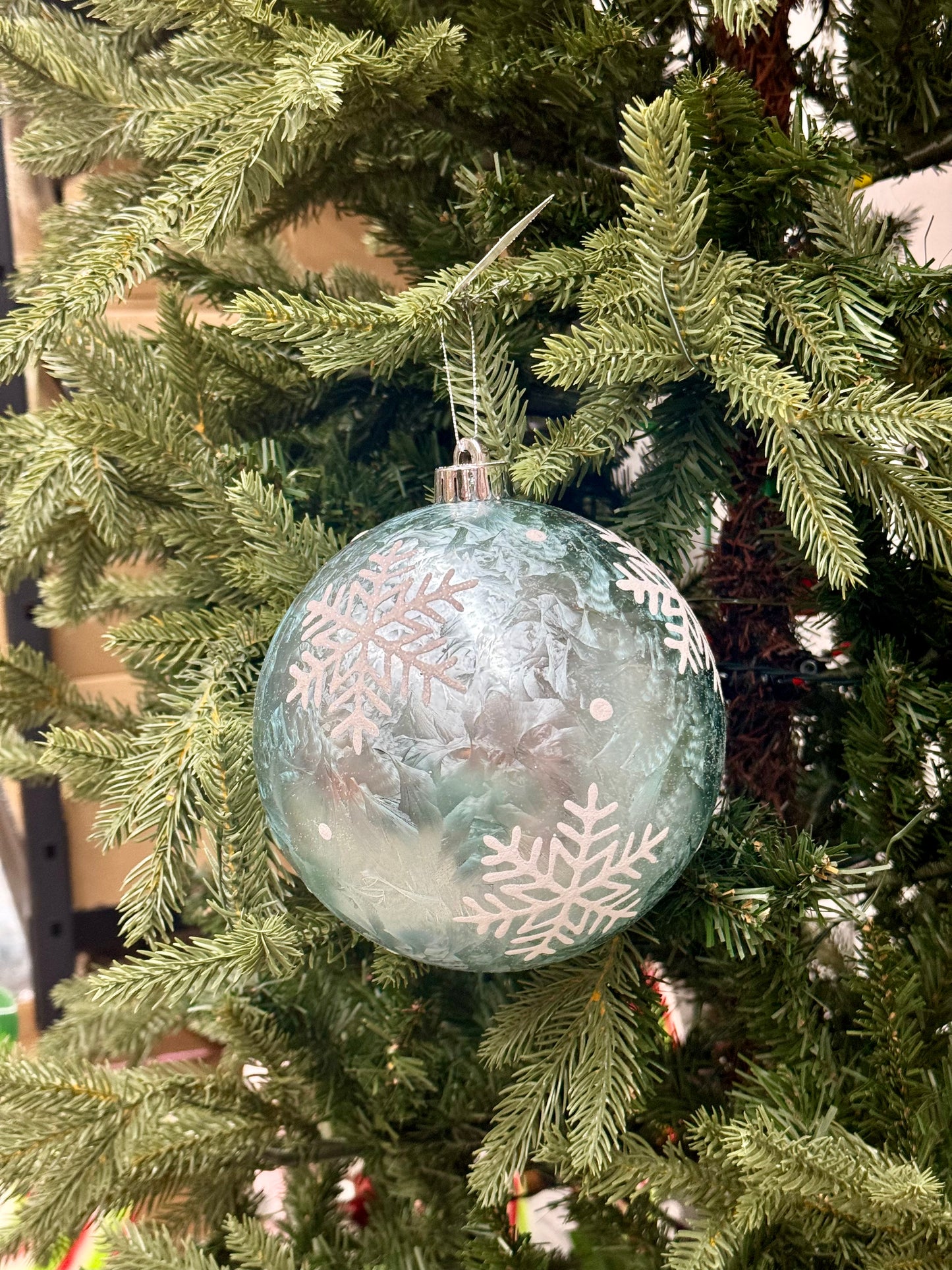 6 Inch Feather Turquoise White Snowflake Ornament