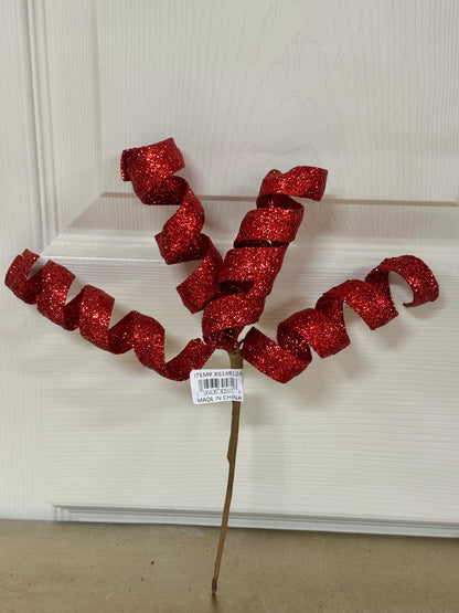 11 Inch Red Glitter Curly Pick
