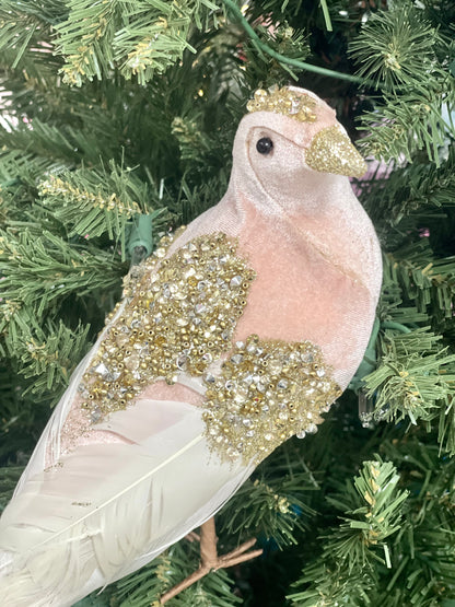 Pink And White Glitter And Rhinestones Long Tail Bird