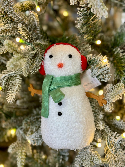 Plush Standing Snowman With Green Scarf