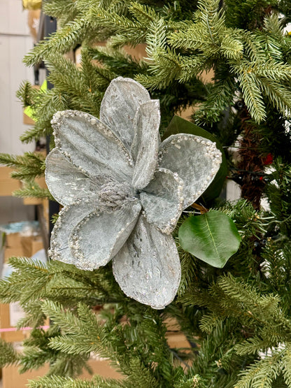 30 Inch Silver Glitter Magnolia Stem