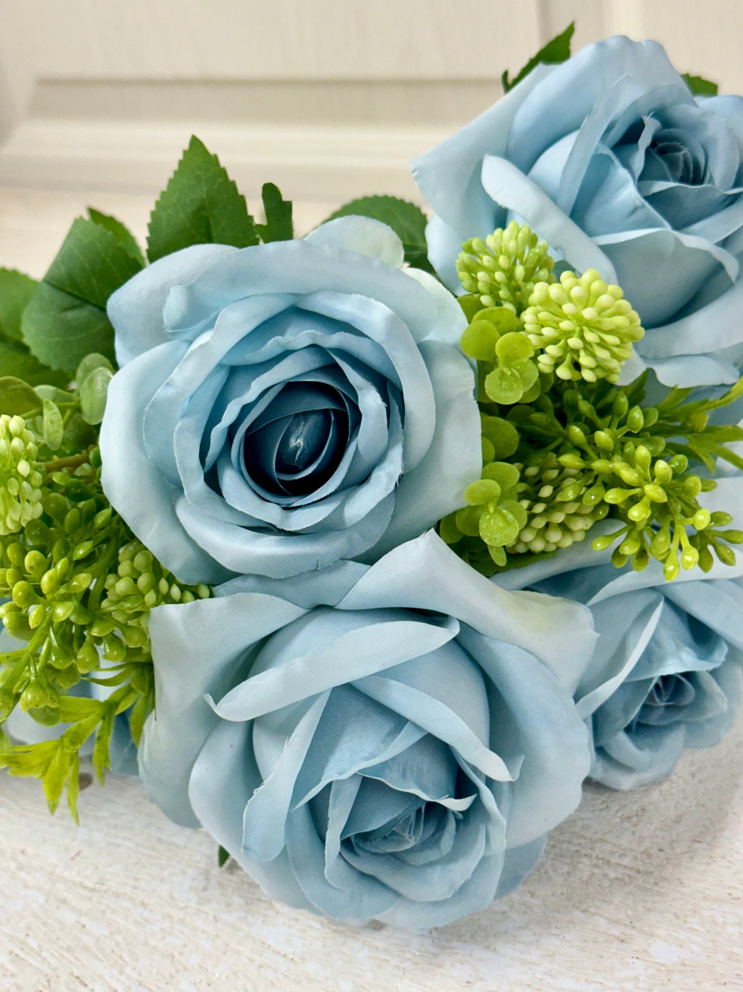 19 Inch Blue Rose Berry Floral Bush