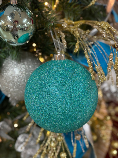 5 Inch Turquoise Glitter Ornament Ball