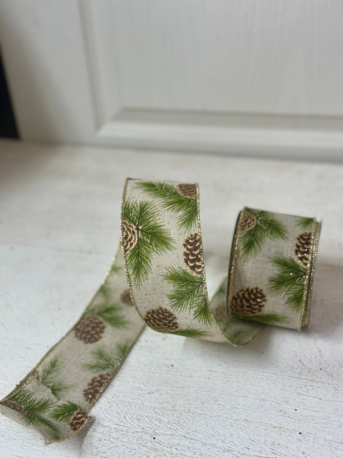 2.5 Inch By 10 Yard Pinecones And Pine Needles Ribbon