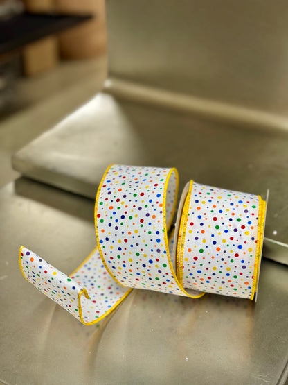 2.5 Inch By 10 Yard Multi Color Mini Polka Dot Ribbon