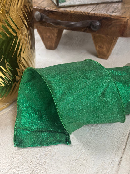 4 Inch By 10 Yards Emerald Green Metallic Ribbon