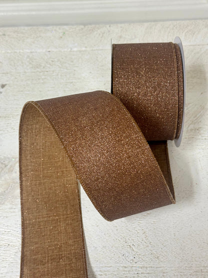 2.5 Inch By 10 Yard Brown Fine Glitter Ribbon