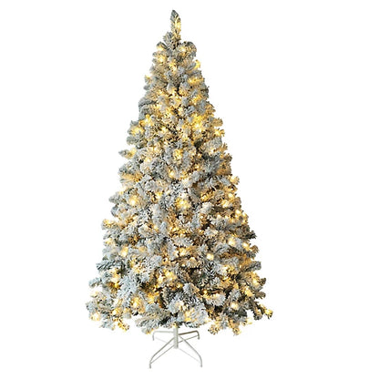 Veikous 7.5 Foot Artificial Flocked Christmas Tree With Color Changing Lights Pre Lit Open Box